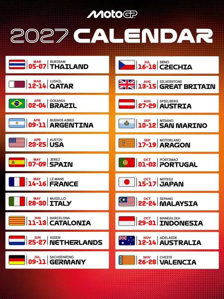 MotoGP 2027 calendar announcement