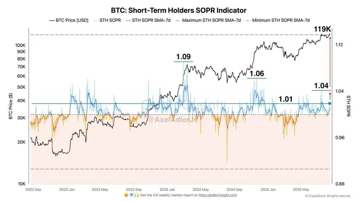 Bitcoin Short-Term Holders SOPR - Bron: CryptoQuant