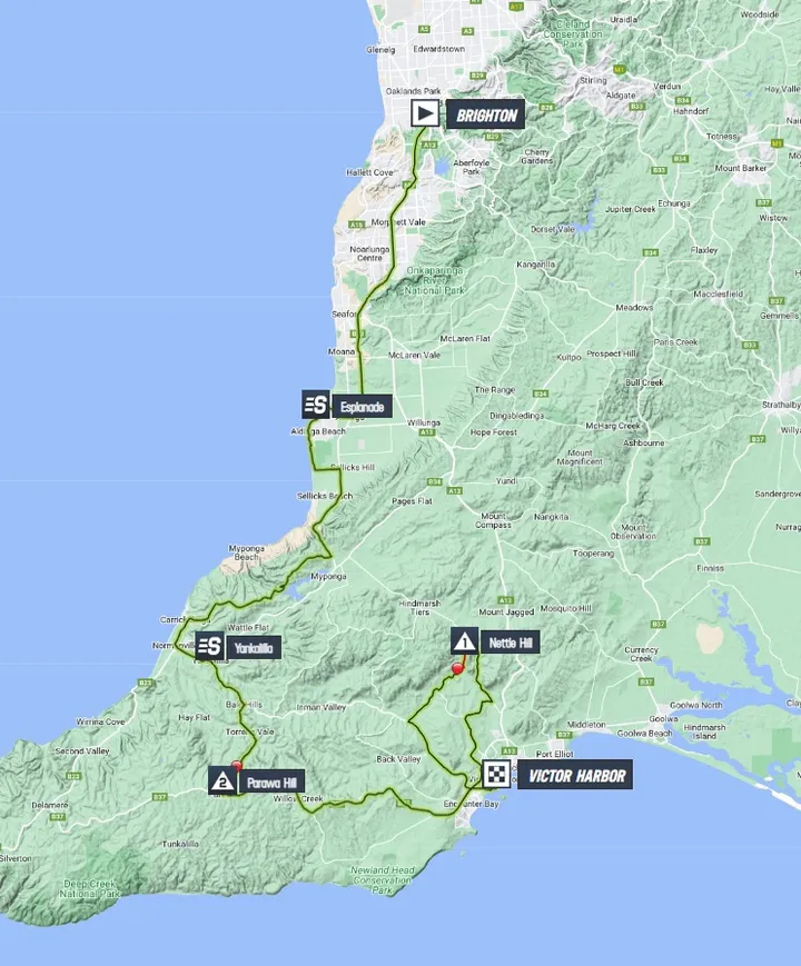Tour Down Under stage 2 map