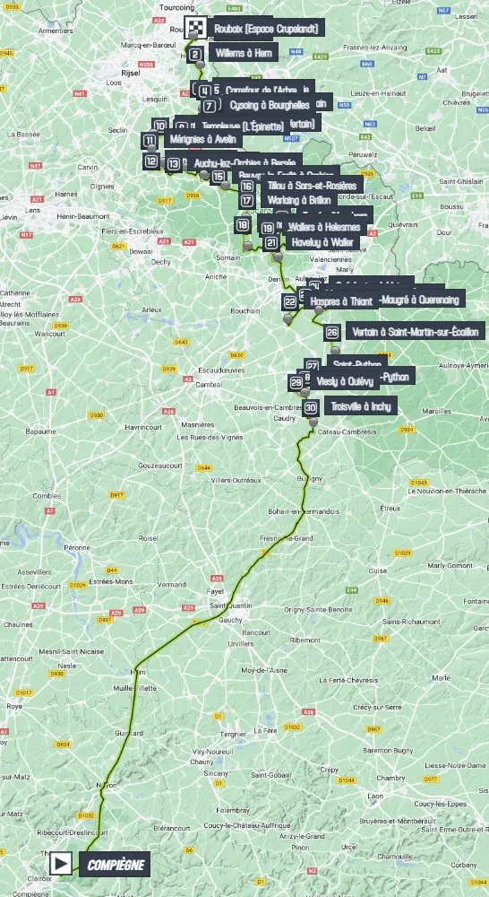 Map Paris-Roubaix 2023