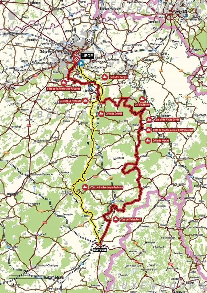Map Liège-Bastogne-Liège 2023