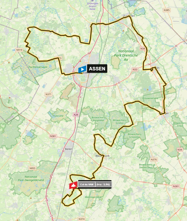 Map European Championships men's elite road race 2023