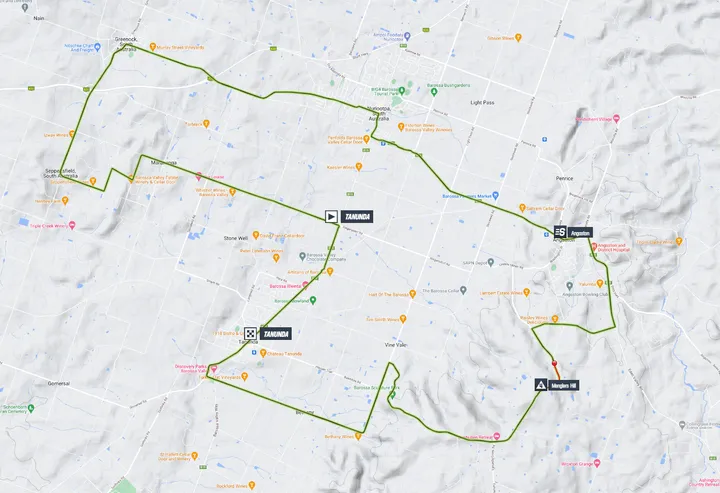 Mapa da etapa 1 do Tour Down Under 2024