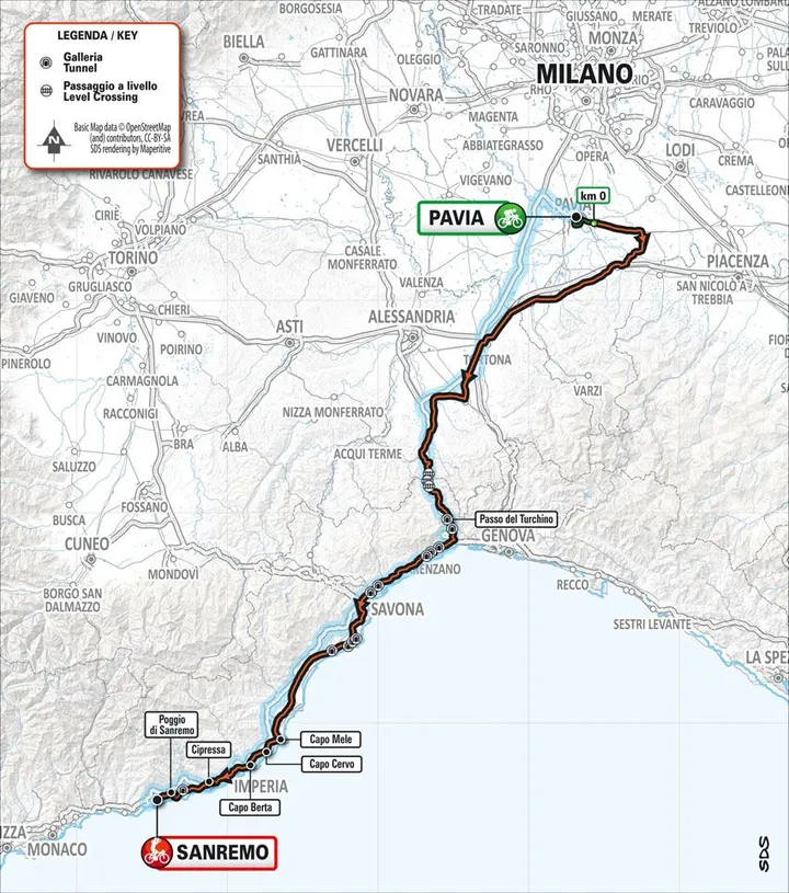 Mapa Milan-Sanremo 2024&nbsp;