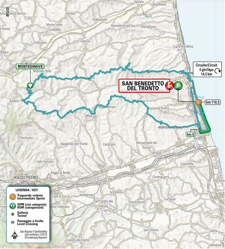 Mapa da etapa 7 do Tirreno-Adriatico 2024