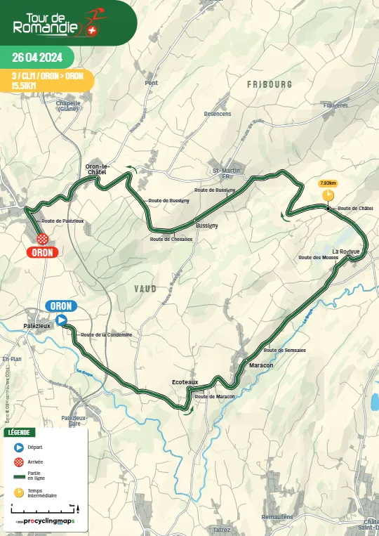 Mapa etapa 3 da Volta à Romandia 2024