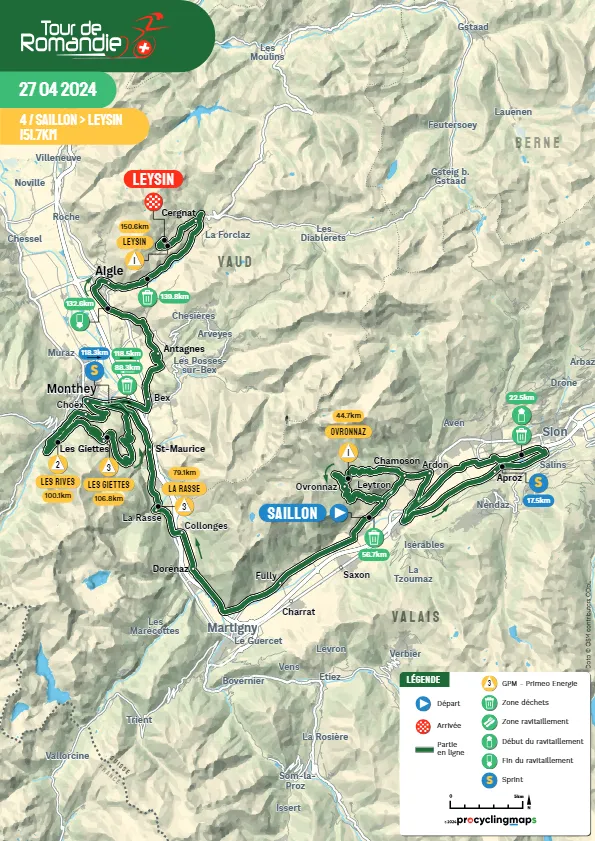 Mapa Tour de Romandie 2024 etapa 4&nbsp;