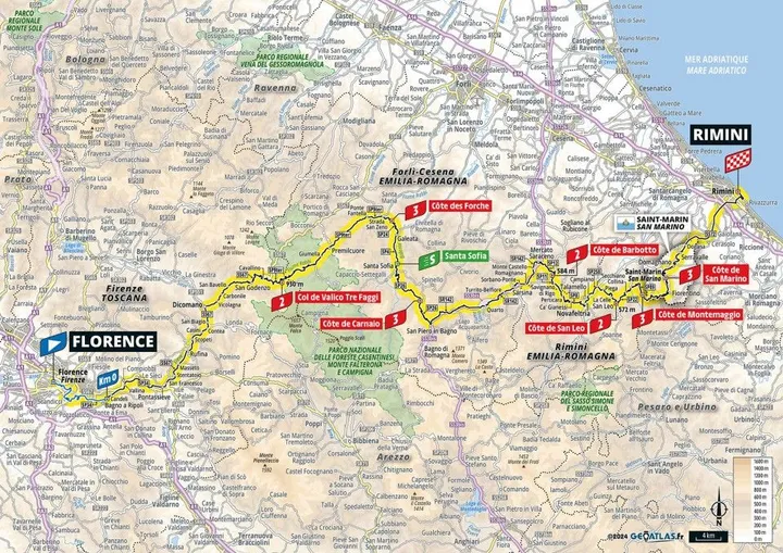 Mapa da etapa 1 da Volta a França 2024
