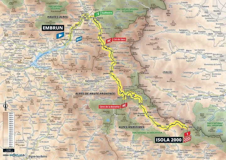Mapa da etapa 19 da Volta a França 2024