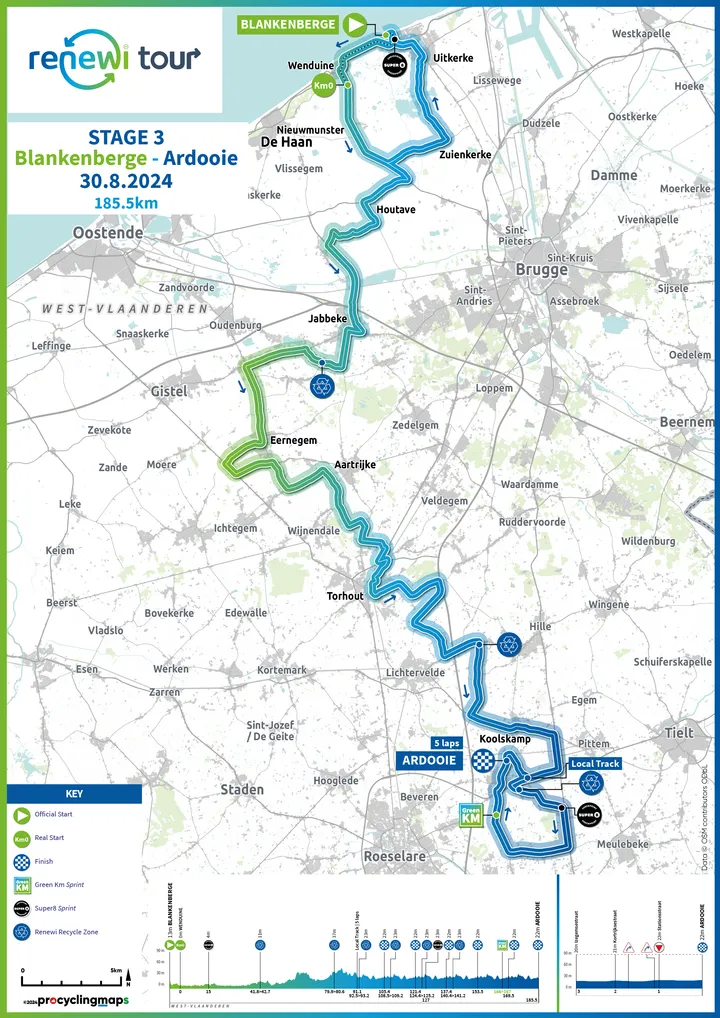 Mapa da etapa 3 do&nbsp;Renewi Tour de 2024