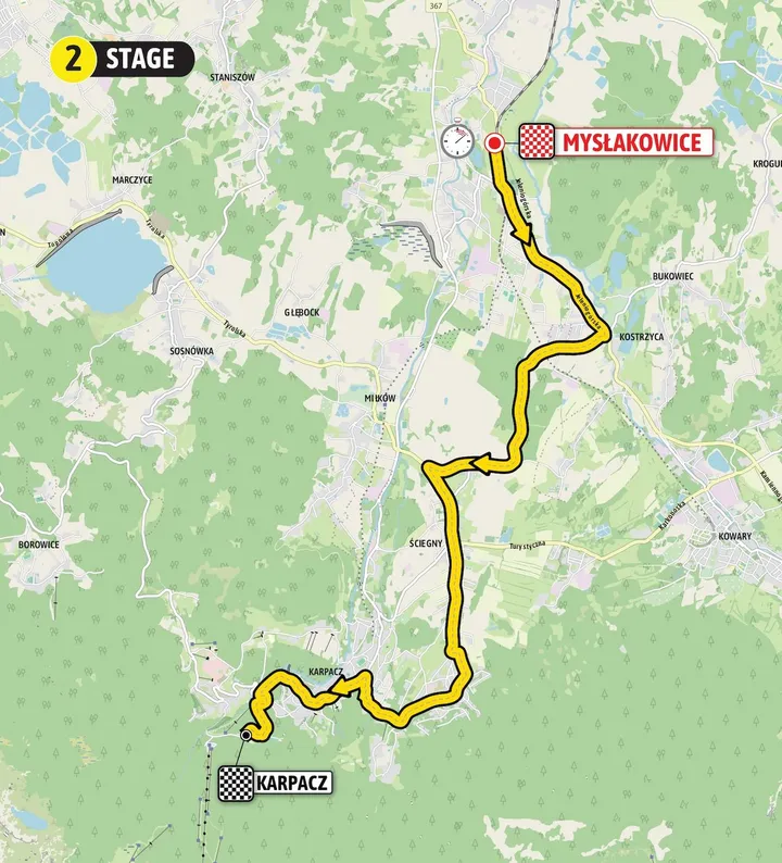 Mapa da 2ª etapa da Volta à Polónia 2024