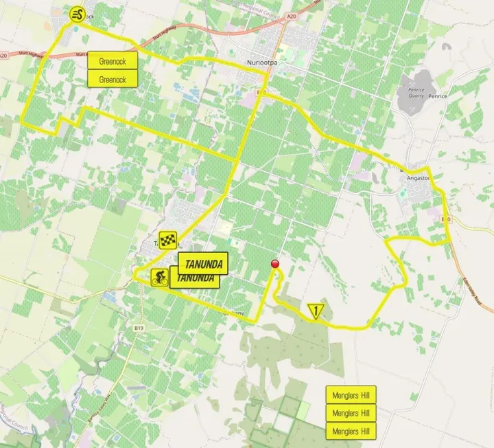 Mapa da etapa 2 do Tour Down Under 2025