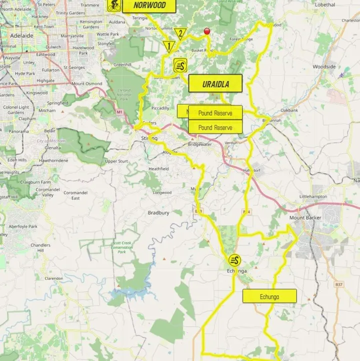 Mapa da 4ª etapa do Tour Down Under 2025
