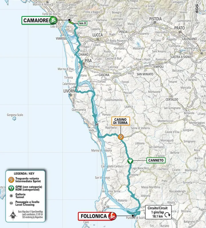 Mapa Tirreno-Adriatico 2025 etapa 2