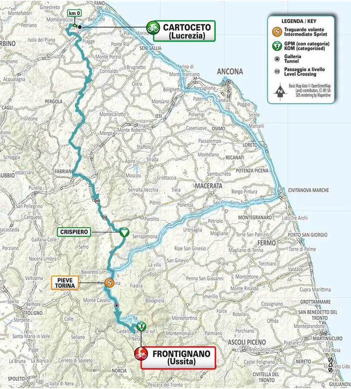 Mapa da etapa 6 do Tirreno-Adriatico 2025