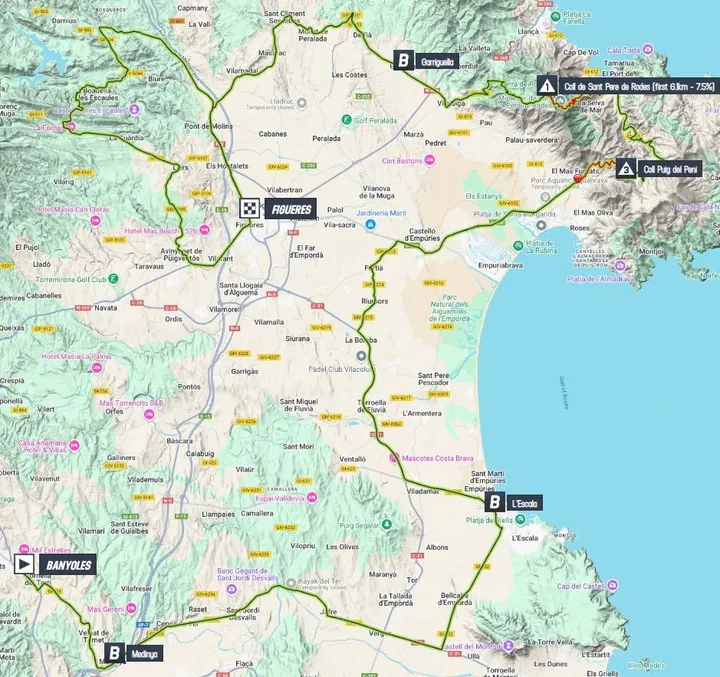 Mapa da 2ª etapa da Volta à Catalunha 2025