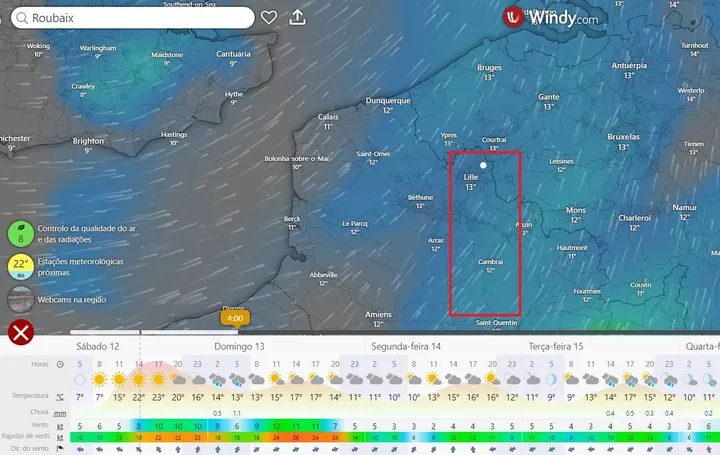 Previsão do tempo para 13 de abril. @Windy.com