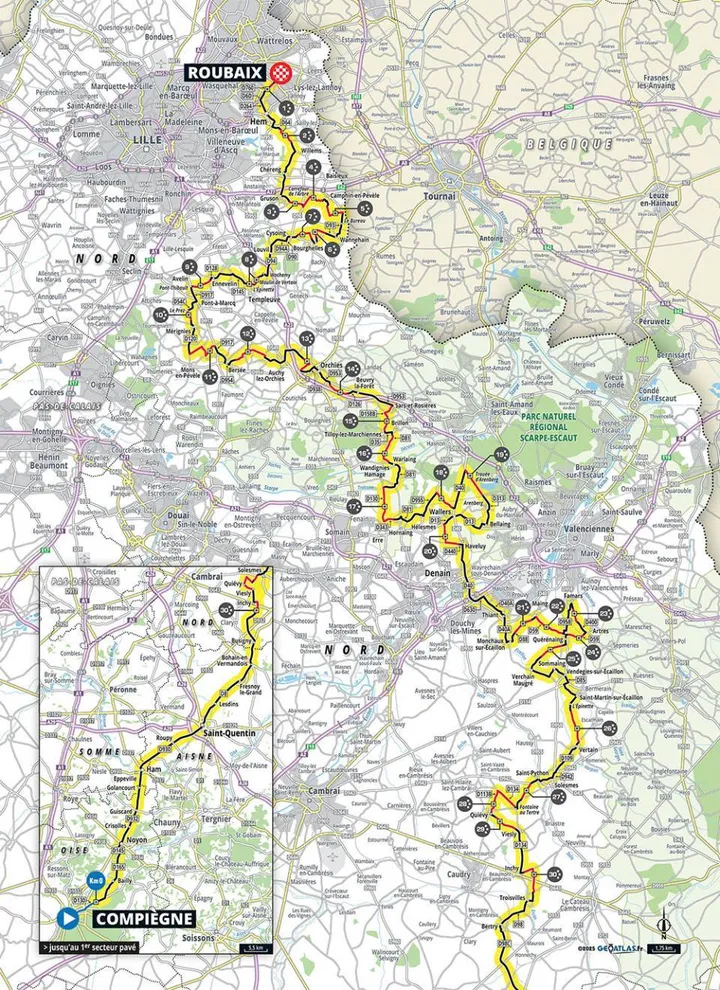 Mapa Paris-Roubaix 2025