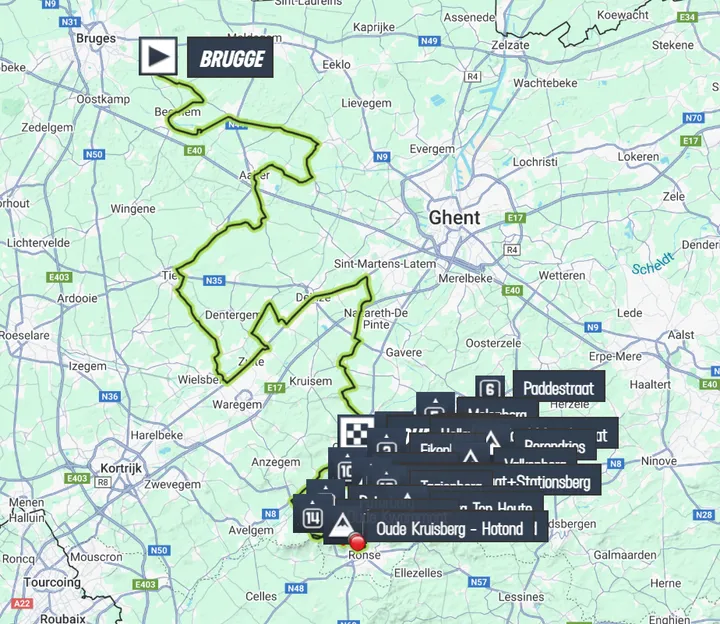 Mapa da Volta à Flandres 2025
