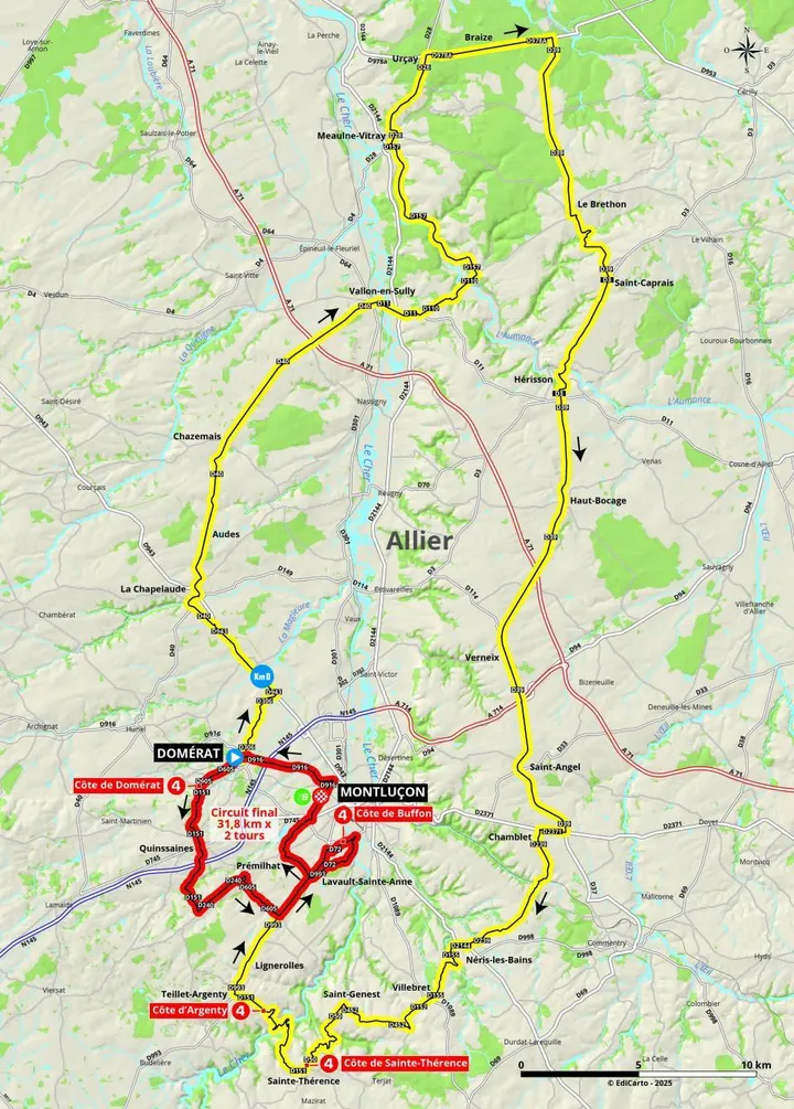 Mapa da 1ª etapa do Critérium du Dauphiné 2025