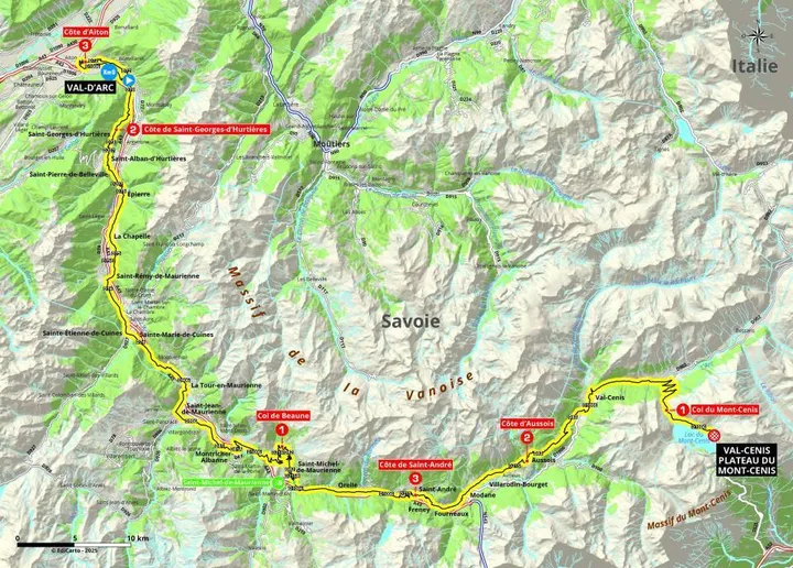 Mapa da etapa 8 do Criterium du Dauphiné 2025