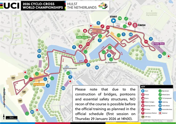 Map of the 2026 cylocross World Championships in Hulst