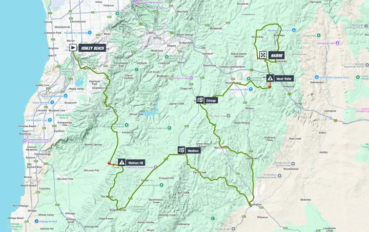 Mapa da 3.ª etapa do Tour Down Under 2026