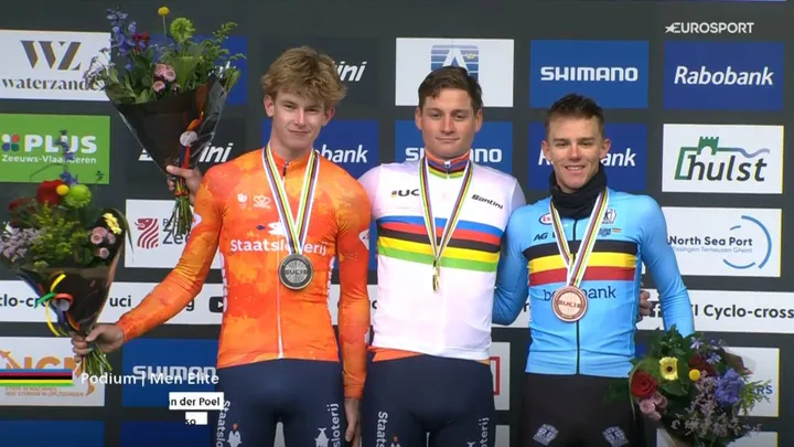 The 2026 cyclocross World Championships podium