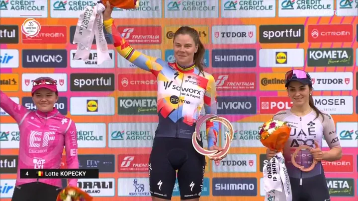 pódio final da Milano-Sanremo Women 2026