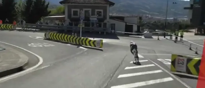 Juan Ayuso is over-speeding and will miss the corner.