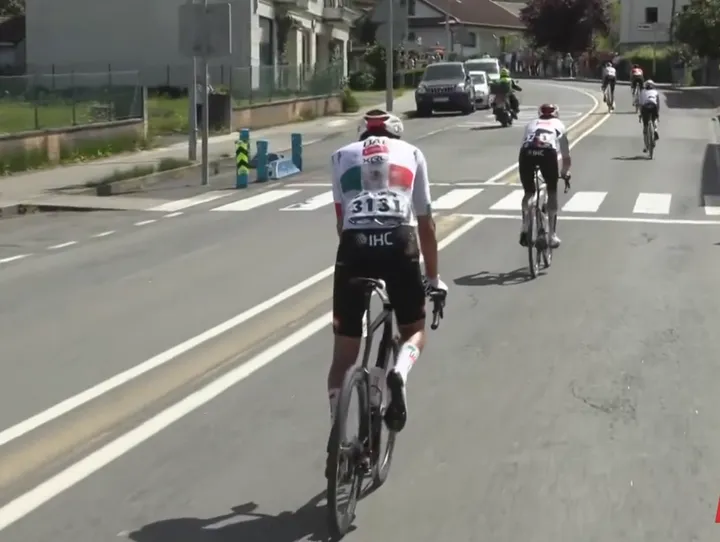 Isaac del Toro got back on his bike after the crash. He would go on to abandon the race a few metres further on.