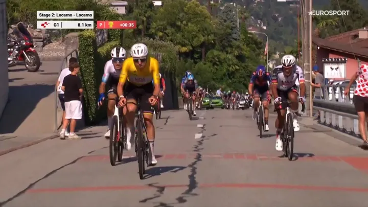 Mathias Vacek following Tadej Pogacar at the Tour de Suisse