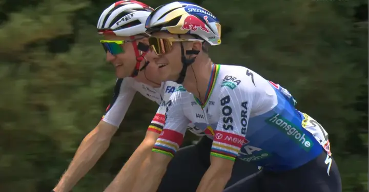 After the storm came the calm. Remco Evenepoel was all smiles during Stage 7.