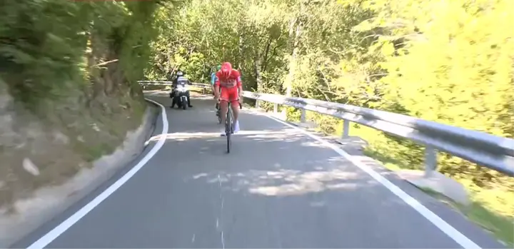 Felix Gall sits on Tadej Pogacar’s wheel.