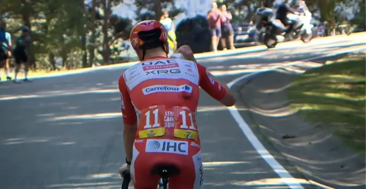 Tadej Pogacar rides calmly towards the finish.