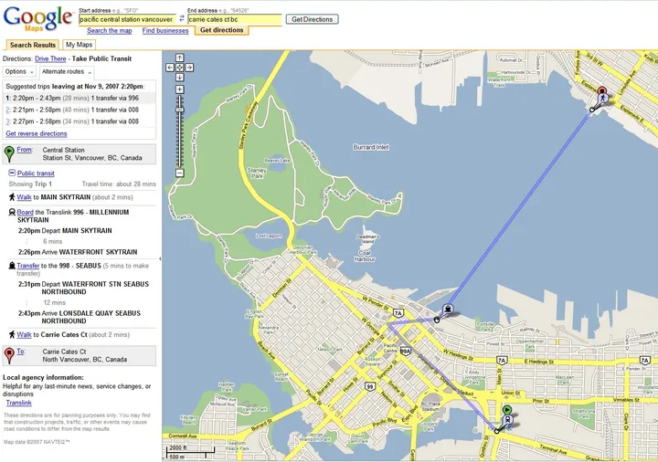 Zo zag Google Maps er in 2007 uit.