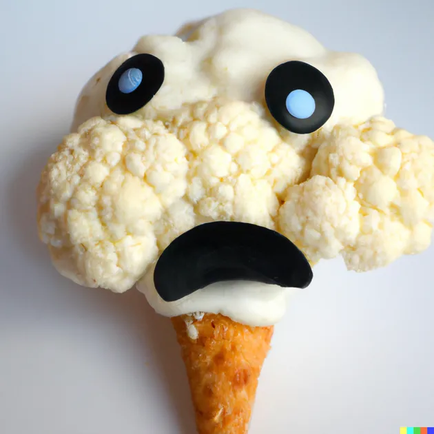 DALL&middot;E 2022-08-13 15.06.48 - a cauliflower with a face disliking icecream.