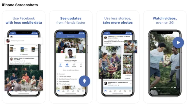 <em>iPhone screenshots Facebook LiteSource: App Store<\/em>