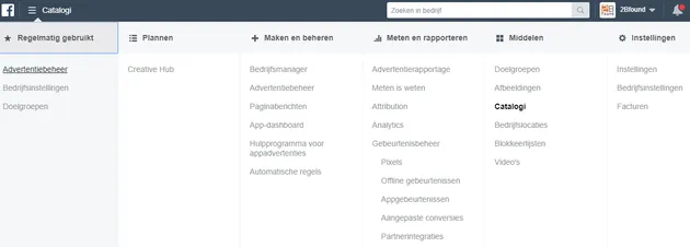 <i>Figuur 3: Catalogi in Facebook adverteren omgeving</i>.