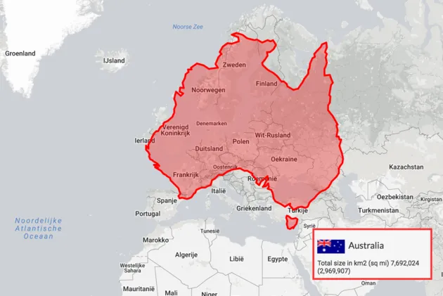 En dit is wat er gebeurt wanneer je Australi\u00eb over Europa heen legt