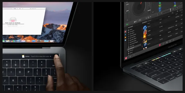 De Touch ID-sensor en de rest van de touch bar.