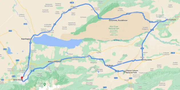 De route van de Mazda Epic Drive door Kazachstan