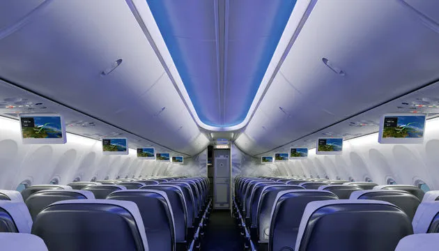 Een nieuwe Boeing, zonder schermen.