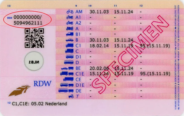 rijbewijs achterzijde bsn