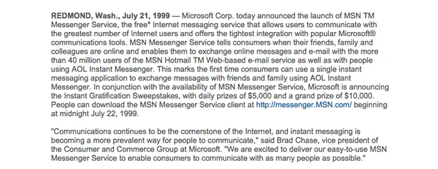 De officiele aankondiging van MSN Messenger