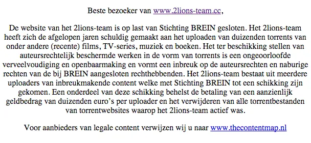 Dit scherm is te zien op de site van 2Lions Team.