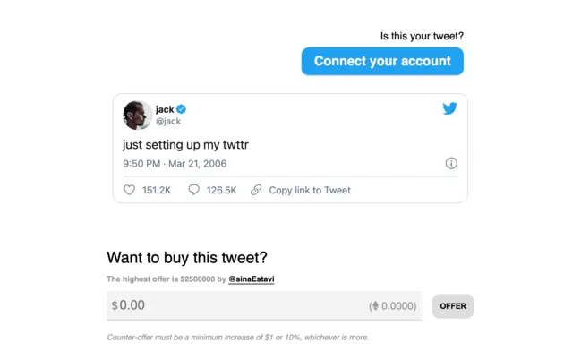 De pagina waar de tweet te koop is. (foto\/Twitter)