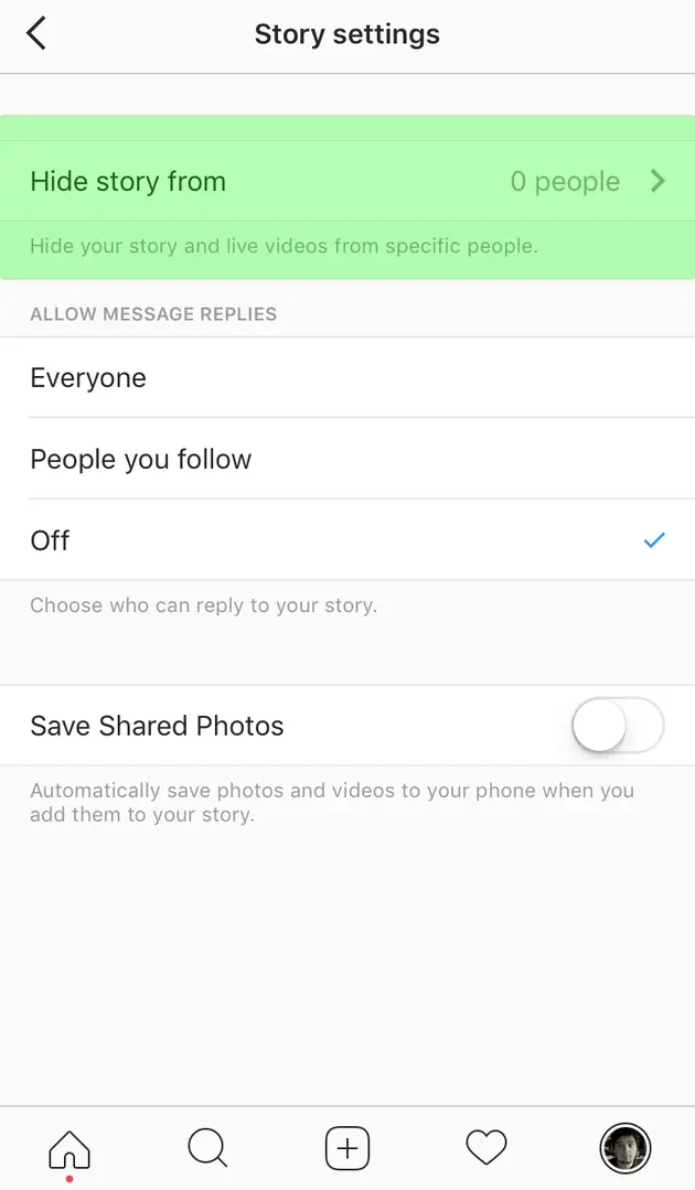 Stap 2: kies story settings en voeg toe wie het niet hoeft te zien.