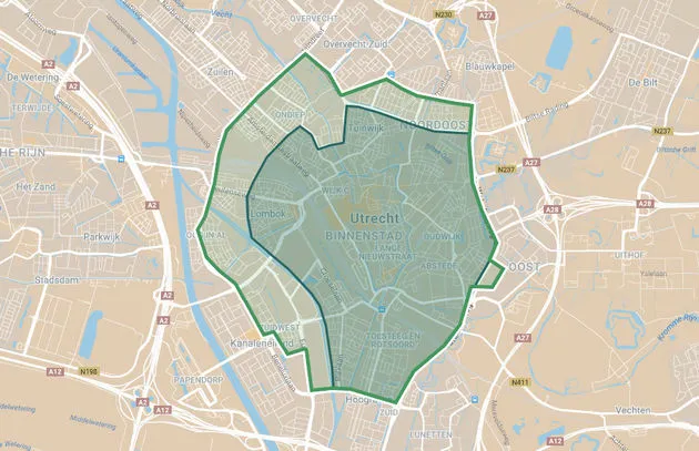 <i>Blauw = huidige bezorggebied \/ groen = nieuw bezorggebied.</i>