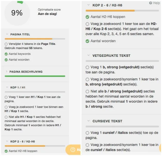 Webtexttool laat in \u00e9\u00e9n overzicht je optimalisatiescore zien.